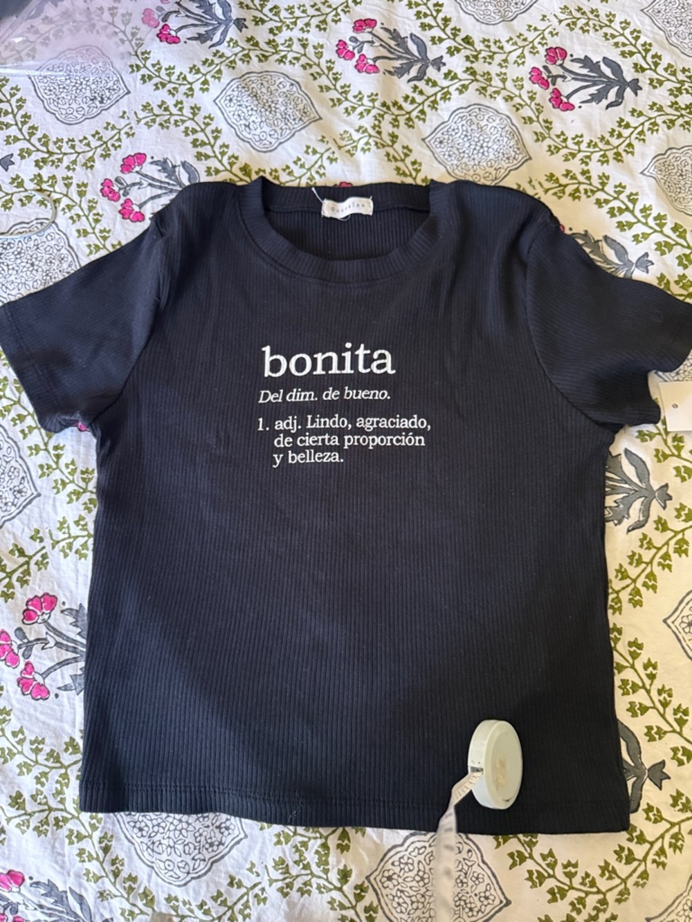 Occasion Black Tee with White "bonita" Definition Print